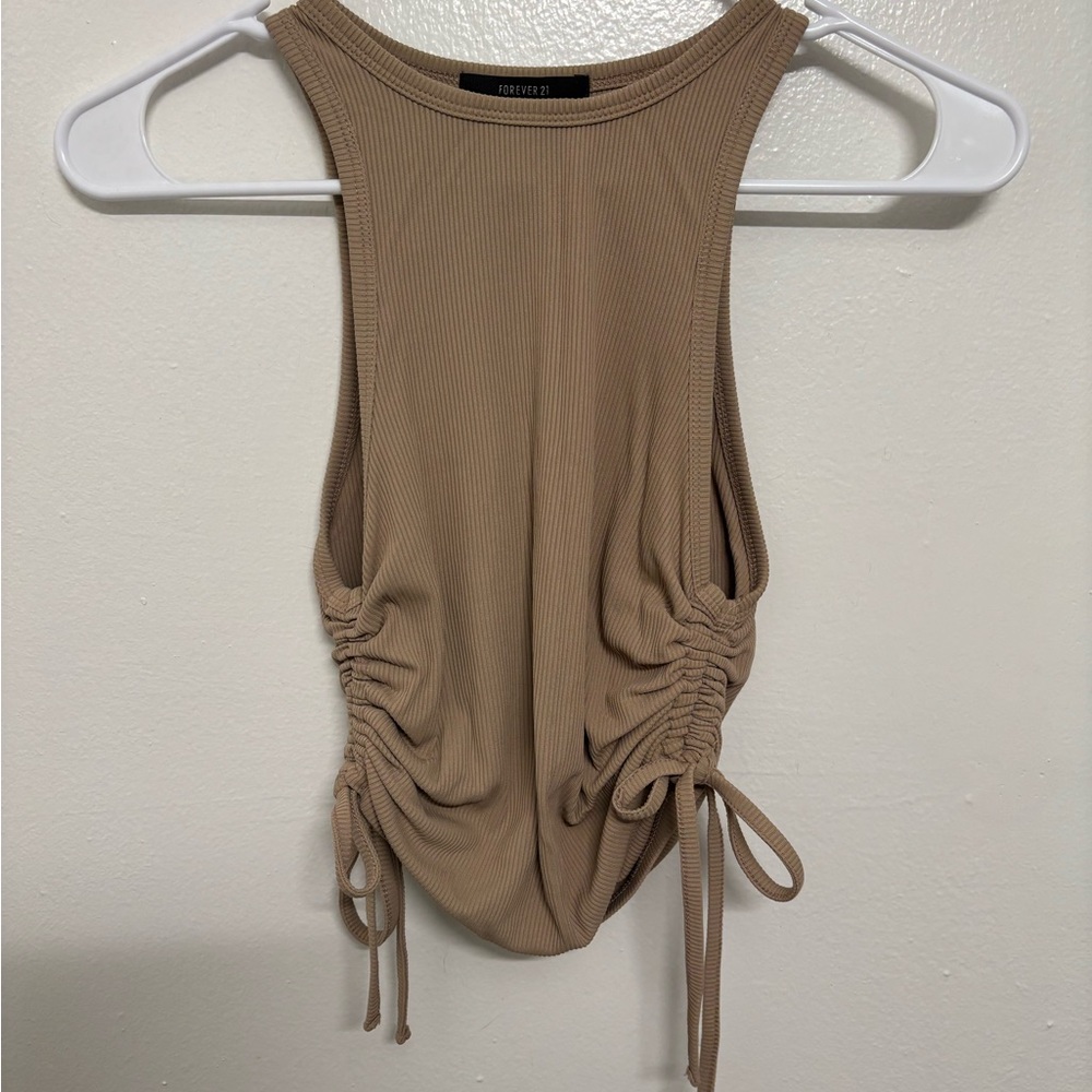Forever 21 Beige Ruched Tie Tank Top